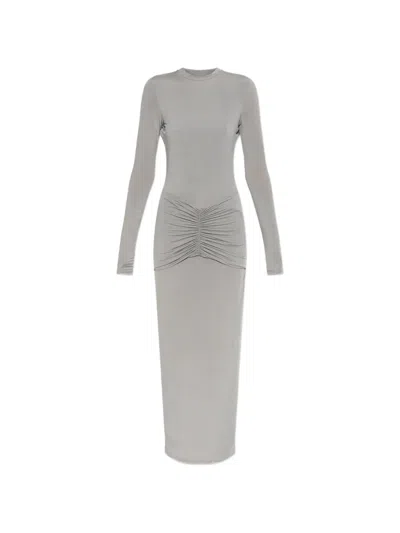 Balmain Ruched Open-back Maxi Dress In Gray