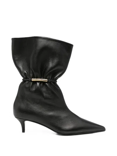 Balmain Ruched Pointed-toe Boots In Black