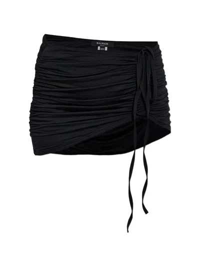 Balmain Ruched Tie-fastening Beach Skirt In Black