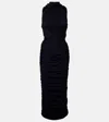 Balmain Draped Crisscross Jersey Halter Midi Dress In Black