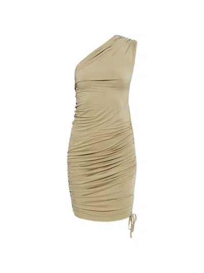 Balmain Ruched-detail One-shoulder Mini Dress In Brown