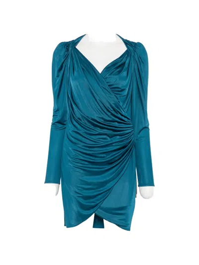 Balmain Ruched-detailing Wrap Mini Dress In Blue