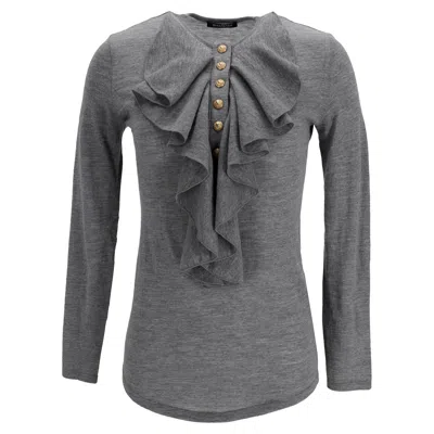 Pre-owned Balmain Ruffle Accent Sweater In Grey Wool