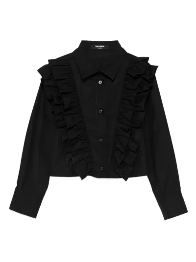 Balmain Kids' Ruffle-trimmed Shirt In Black