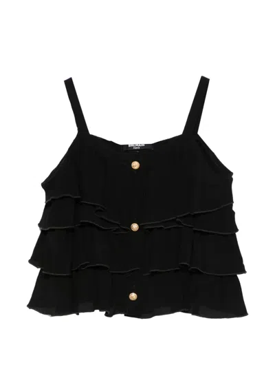 Balmain Kids' Ruffled Buttoned Top In Black