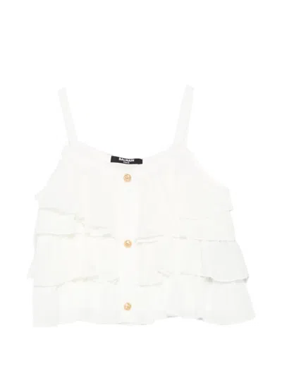 Balmain Ruffled Buttoned Top In White