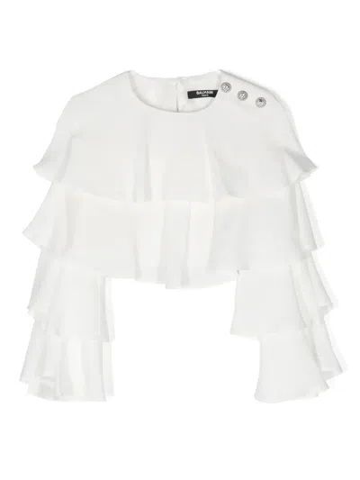 BALMAIN RUFFLED CROPPED BLOUSE