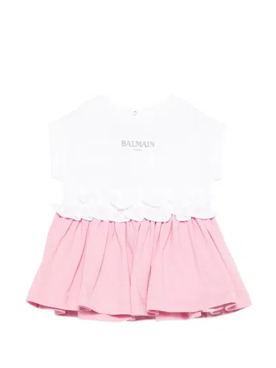 Balmain Babies' Ruffled-detail Dress In White