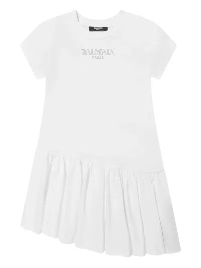 Balmain Kids' Ruffled Dress In White