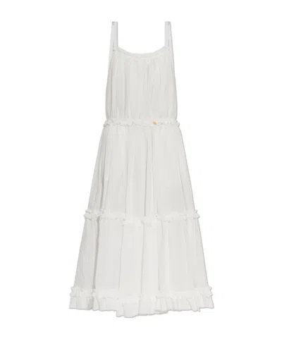 Balmain Ruffled Tiered Midi Dress In White