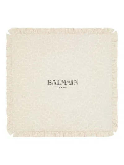 Balmain Ruffled Embroidery Baby Blanket In Neutral