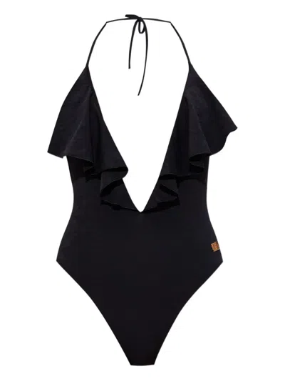 BALMAIN RUFFLED HALTERNECK SWIMSUIT