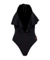Balmain Ruffled Halterneck Swimsuit In Black