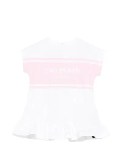 Balmain Babies' Ruffled-hem Dress In White