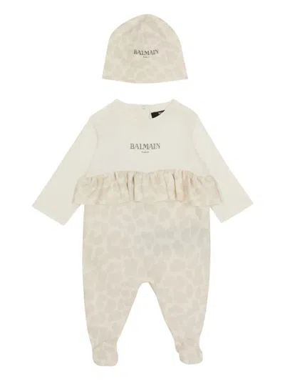 Balmain Ruffled Leopard-print Babygrow (set Of Two) In Neutral