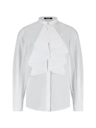 Balmain Kids' Ruffled Long-sleeve Shirt In White