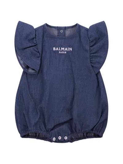 Balmain Babies' Ruffled Romper In Blue