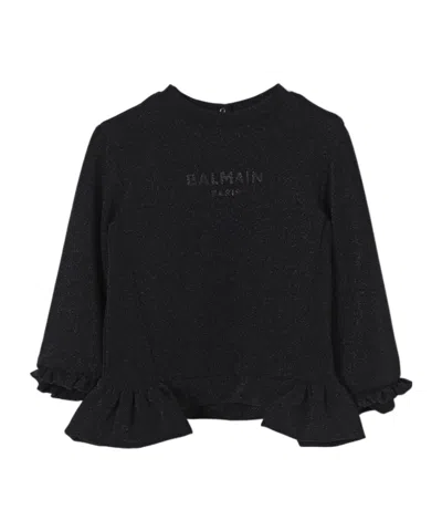 Balmain Ruffled Sequined Sweater In Black