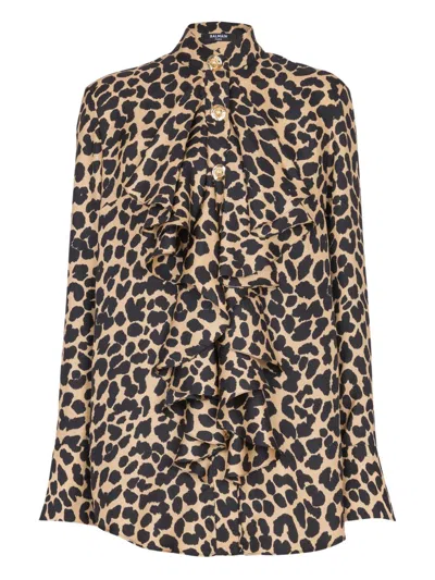 BALMAIN BALMAIN RUFFLED SHIRT WITH LEOPARD PRINT