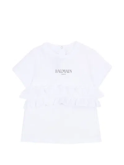 Balmain Babies' Ruffled Short-sleeves T-shirt In White