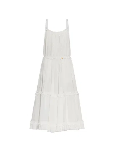 Balmain Ruffled Tiered Midi Dress In White