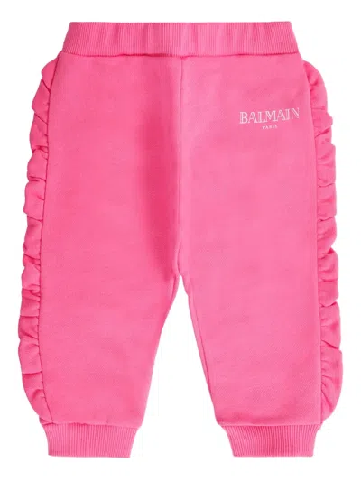Balmain Babies' Ruffled Track Pants In Pink