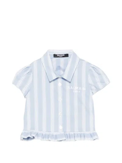 Balmain Babies' Ruffled-trim Striped Shirt In Blue