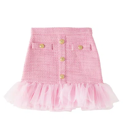 Balmain Kids' Ruffled Tweed Skirt In Pink