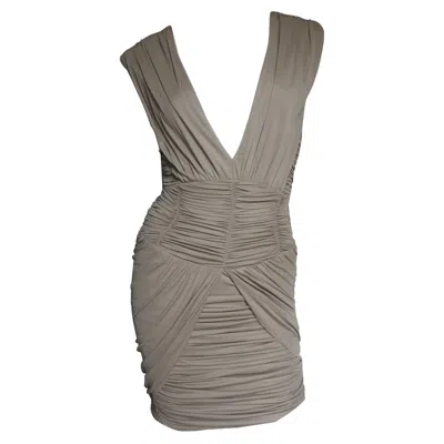 Pre-owned Balmain Runway Silk Ruched Dress In Gray