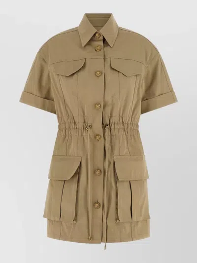 Balmain Safari Shirt Dress Collared Short Sleeves In Green