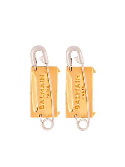 Balmain Safety Pin Earrings In Gold