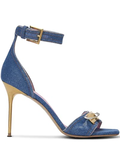 Balmain Safety Pin Sandals In 6ef Bleu Jean/or/arg