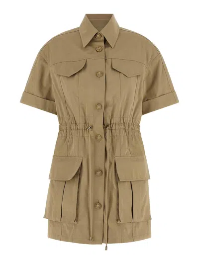 Balmain Gabardine Dress With Four Pockets And Buttons In Neutral