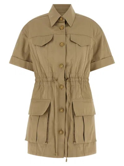 Balmain Safari Shirt Dress Collared Short Sleeves In Green