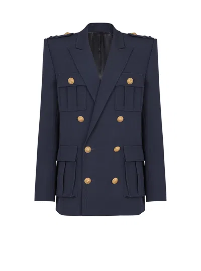 Balmain Saharienne Blazer Jacket In Blue