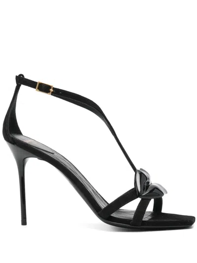 BALMAIN BALMAIN SANDAL LIPS-SUEDE LTH&LACQUERED BRASS