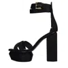 Balmain Block Heel Leather Sandals With Crossover Detail In Nero Scuri