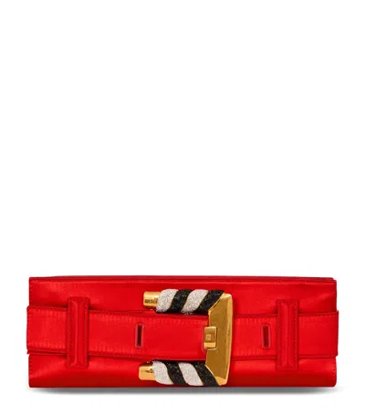 Balmain Satin Anthem Clutch Bag In Red