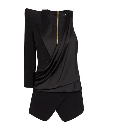 Balmain Asymmetric Jacket With Structured Shoulder In Black
