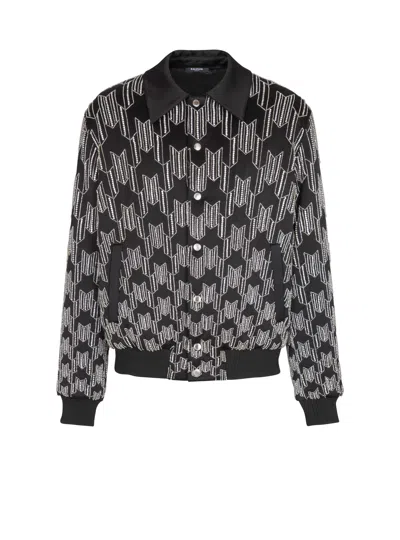 Balmain Satin Bomber Jacket With Crystal Embroidery In Multi