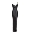 Balmain Thin Straps Gold Detail Satin Dress In Black