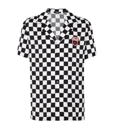 Balmain Racing Checked Satin Shirt In 白色