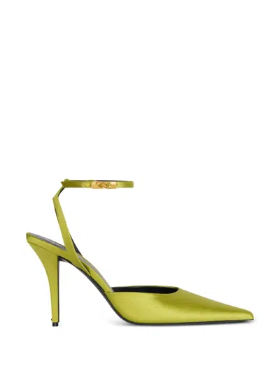 Balmain 100 Embellished Satin Pumps In Green