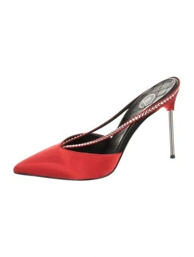 Pre-owned Balmain Satin Crystal Embellishments Mules In Red