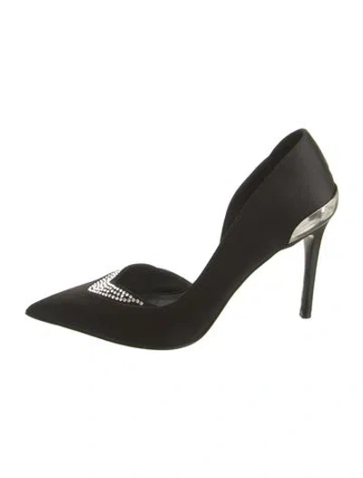 Pre-owned Balmain Satin Crystal Embellishments Pumps In Black