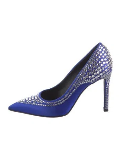 Pre-owned Balmain Satin Crystal Embellishments Pumps In Blue