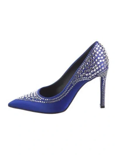 Pre-owned Balmain Satin Crystal Embellishments Pumps In Blue
