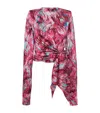 Balmain Feather-print Silk Blouse In Pink