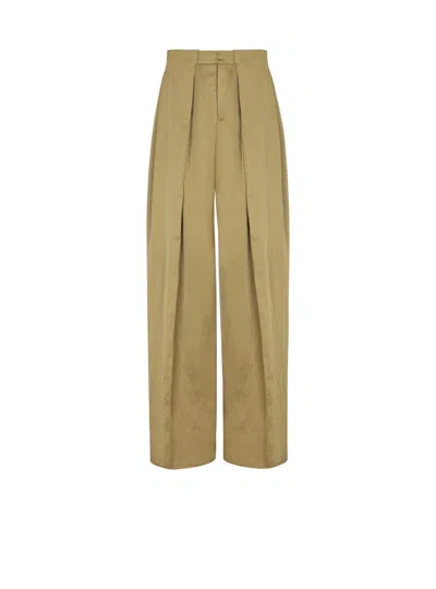 Balmain Satin-finish Trousers With Wide Knife Pleats In Green