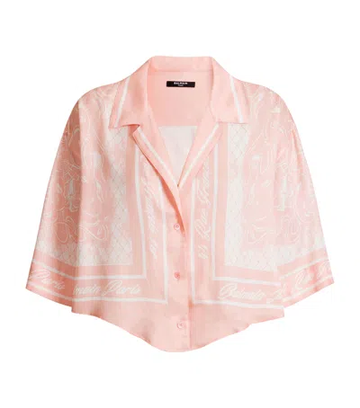 Balmain Satin Foulard Cropped Shirt In Pink